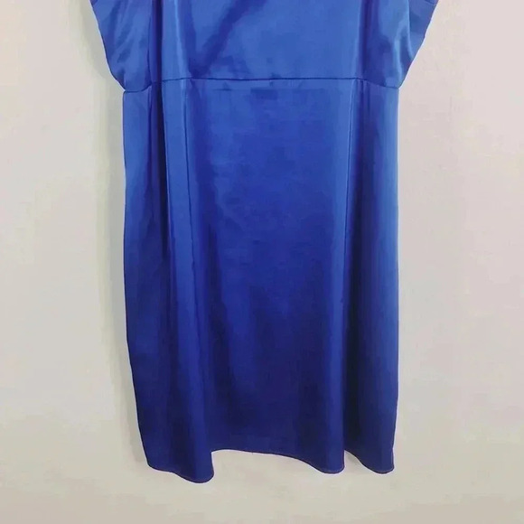 Aqua Electric Blue Satin Mini Dress Formal Cocktail Prom Women's Size M - Picture 3 of 10